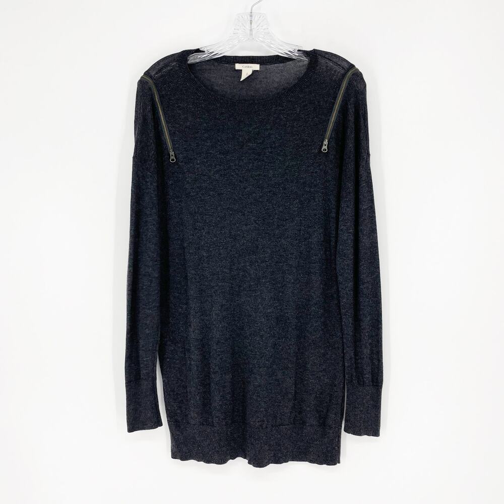 Caslon Cotton Modal Dark Gray Zipper Sweater Size Small